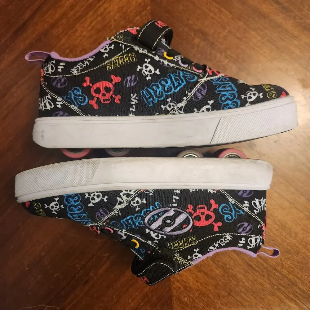 Heelys Pro 20 X2 Kids Skate Shoes Girls Youth Size 4 Graffiti Skull Black Purple